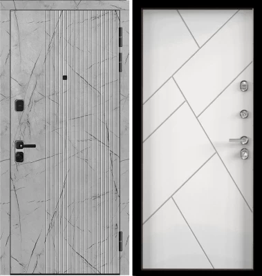 Дверь Цербер 3К Чёрный муар Мрамор Черная Фурнитура Сменная панель